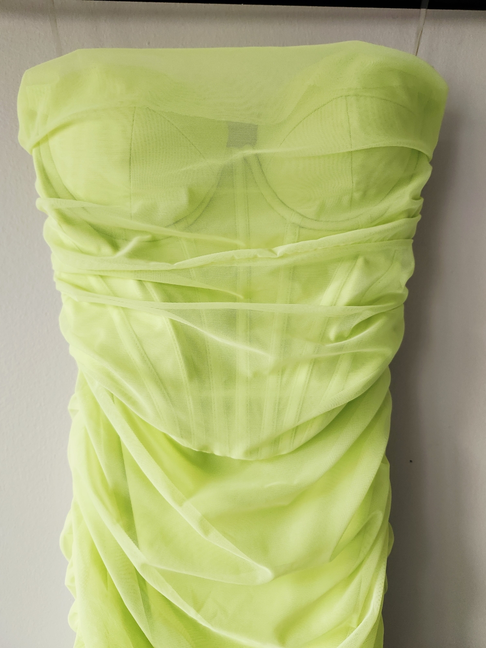 Oh Polly Neon Lime Strapless Ruched Mini Dress - Picture 4 of 11